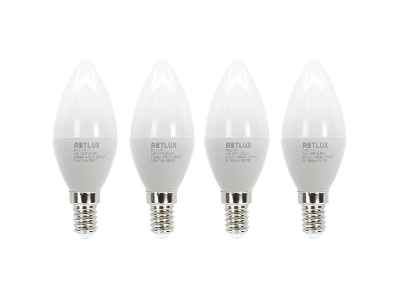 Žárovka LED E14 5W C37 bílá teplá RETLUX REL 25 4ks