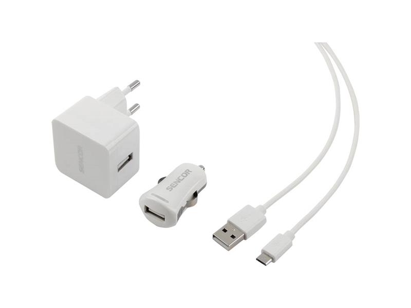 Nabíječka SCO 516-000WH USB KIT 1M/WALL/CAR SENCOR