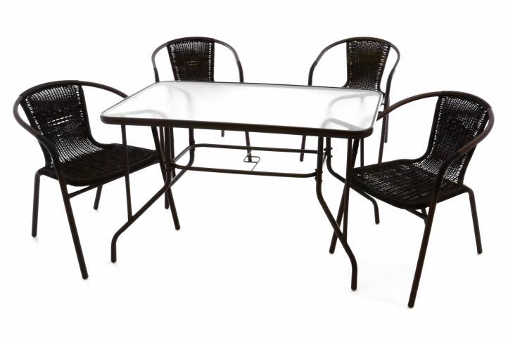 Garthen 37023 Zahradní polyratanový set - 4 židle a skleněný stůl Garthen
