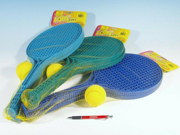 Soft tenis plast barevný+míček v síťce Teddies