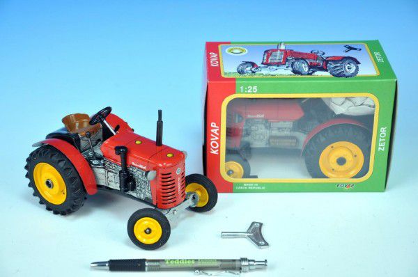 Kovap Zetor Traktor 2červený na klíček kov 11:2v krabičce Teddies