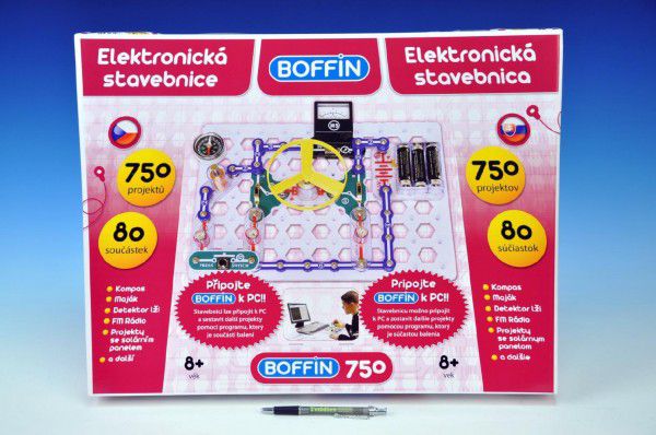 Boffin 7Stavebnice elektronická 7projektů na baterie 80ks v krabici 52x40x8cm Teddies