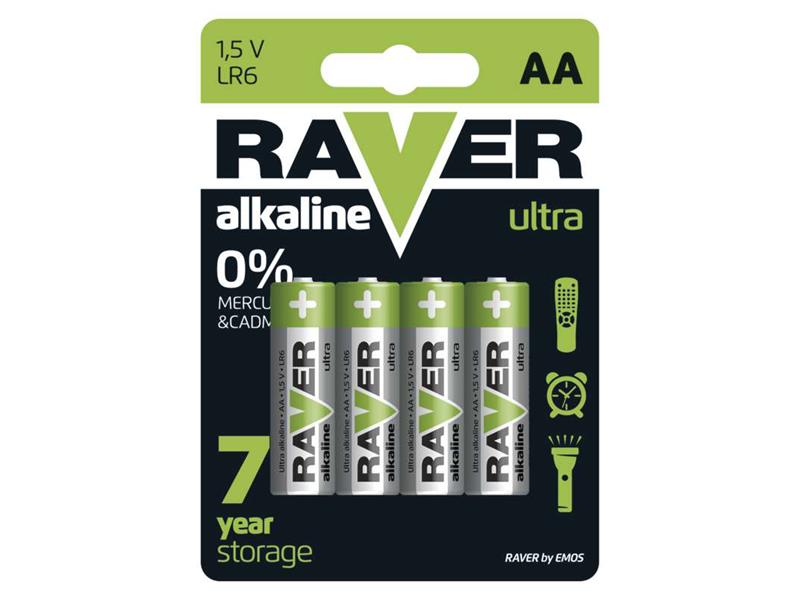 Baterie AA (R6) alkalická RAVER 4ks