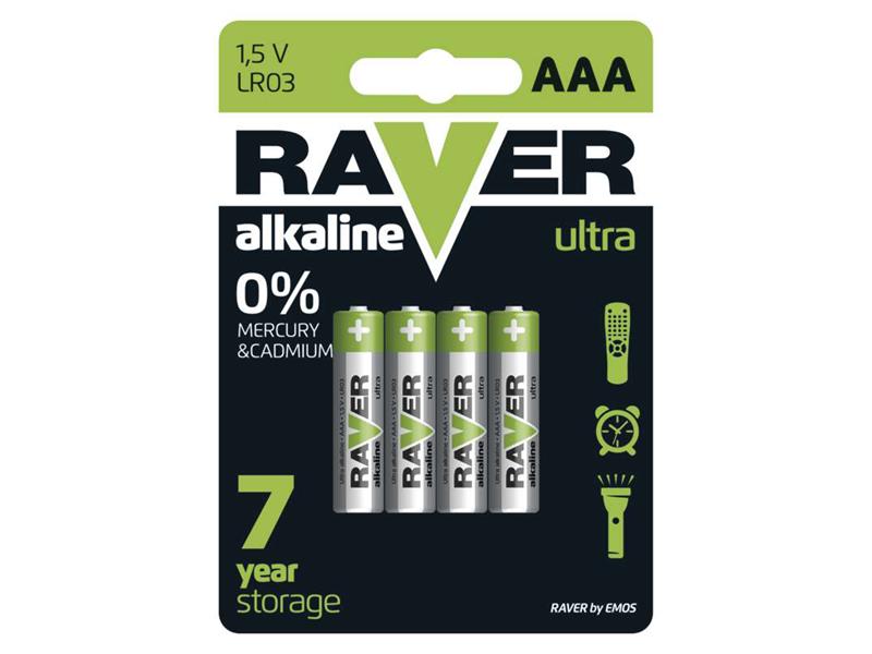 Baterie AAA (R03) alkalická RAVER 4ks