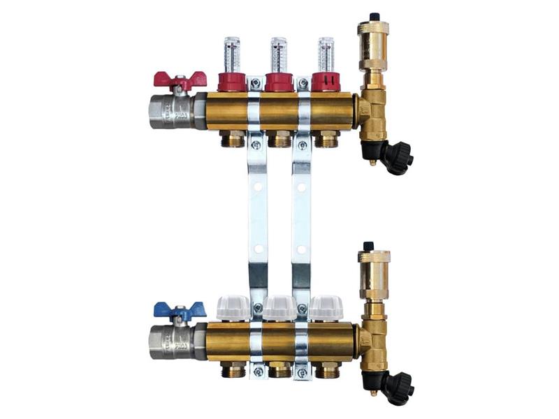 Mosazný rozdělovač s automatickým odvzdušněním - 3 cestný