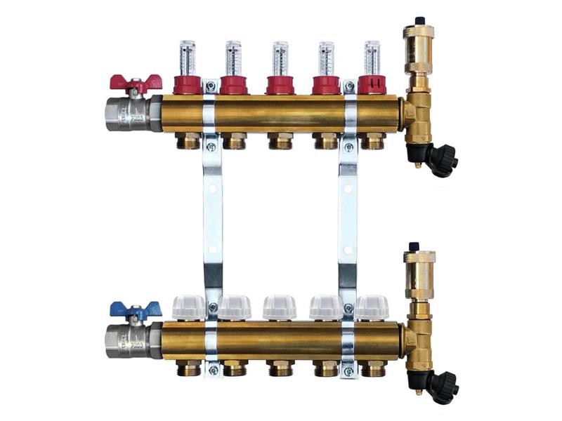 Mosazný rozdělovač s automatickým odvzdušněním - 5 cestný