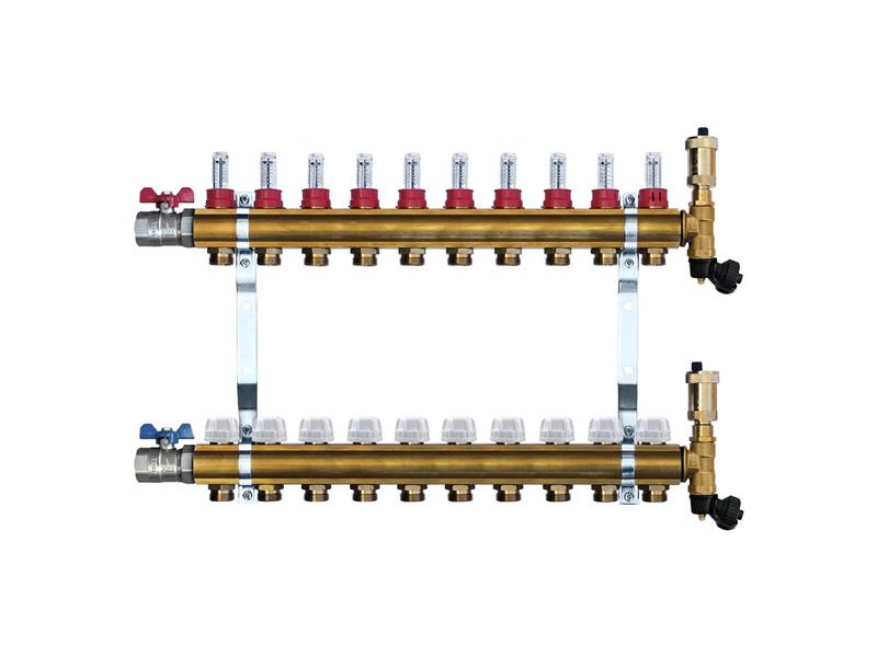 Mosazný rozdělovač s automatickým odvzdušněním - 10 cestný