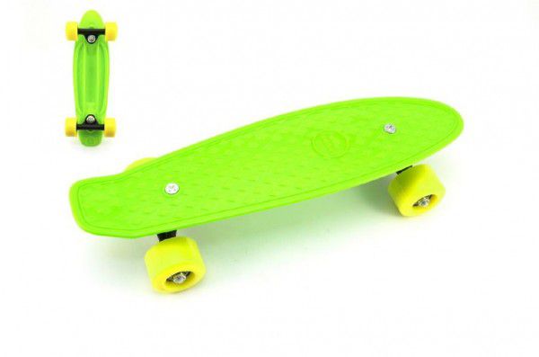Teddies Skateboard pennyboard 43cm plastové osy zelená žlutá kola Teddies