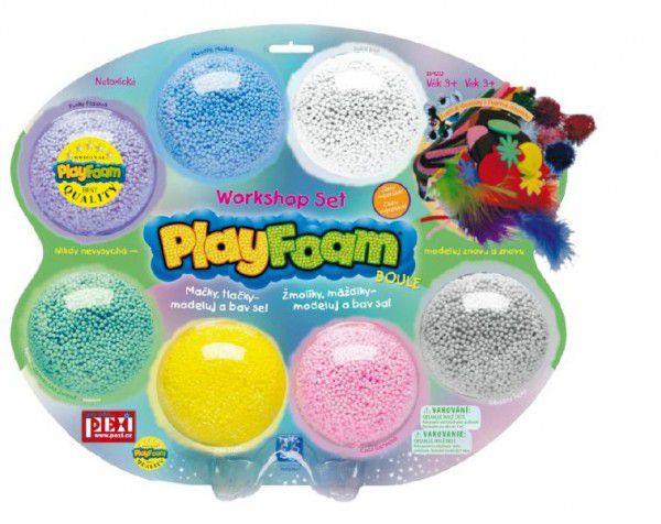 PlayFoam Modelína/Plastelína kuličková s doplňky 7 barev na kartě 34x28x4cm Teddies