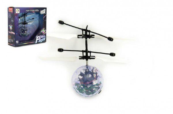 Teddies Vrtulníková koule barevná plast 13x11cm s USB kabelem na nabíjení v krabičce Teddies