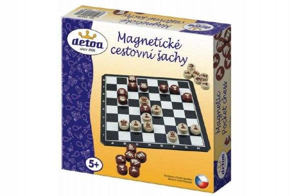 Magnetické cestovní šachy dřevo společenská hra v krabici 20x20x4cm Teddies