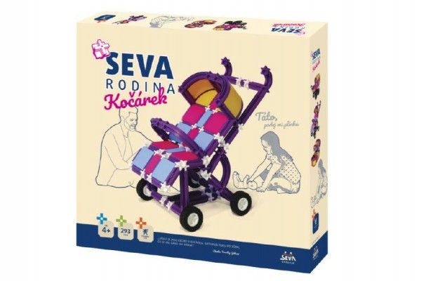 Stavebnice Seva Rodina Kočárek plast 293 dílků v krabici 35x33x5cm 4+ Teddies