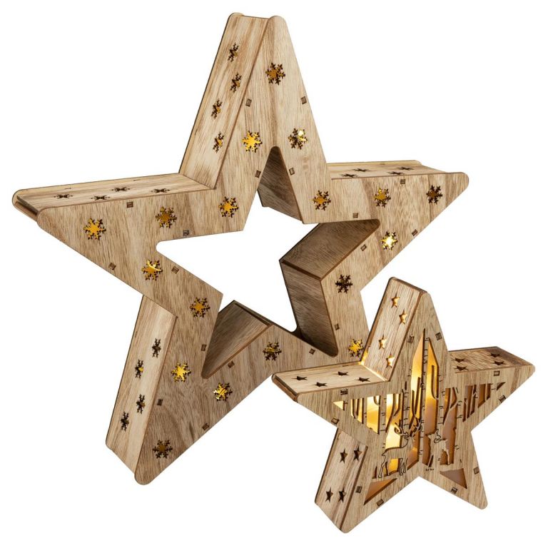 Nexos 65860 Sada 2 dřevěných vánočních hvězd - 15 LED Nexos