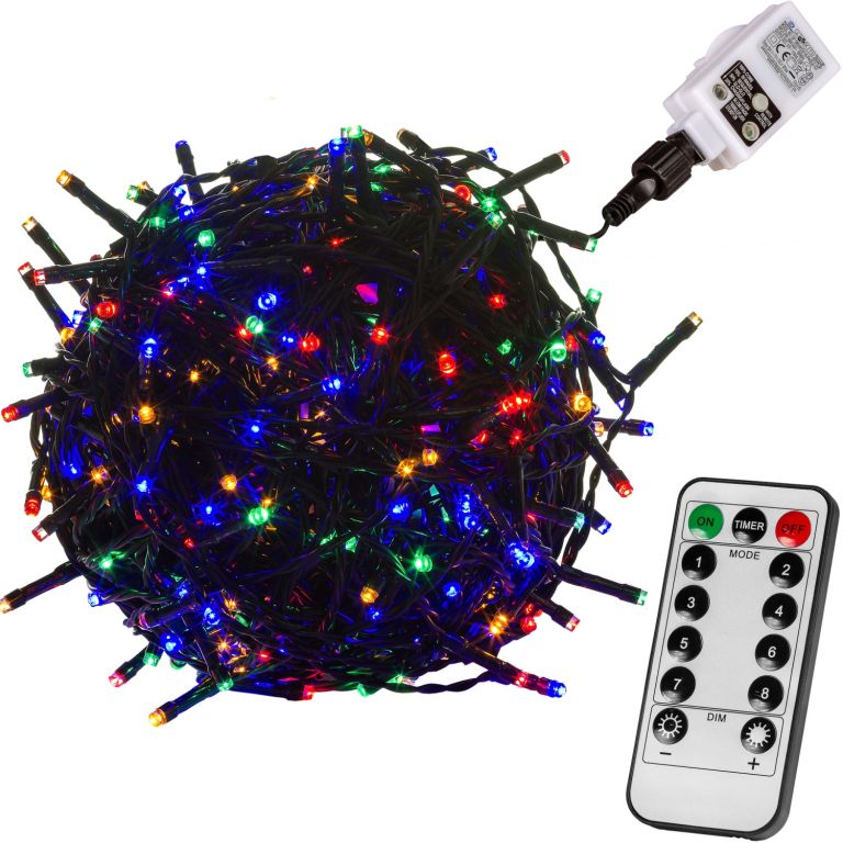 VOLTRONIC® 59742 Vánoční LED osvětlení 10 m - barevná 100 LED + ovladač - zelený kabel VOLTRONIC®