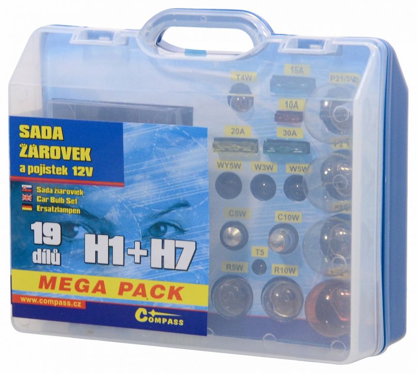 Žárovky 12V servisní box MEGA H7+H7+pojistky Compass