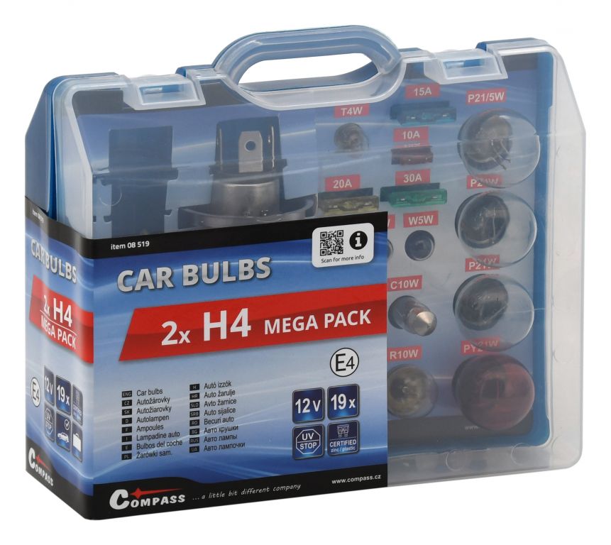 Žárovky 12V servisní box MEGA H4+H4+pojistky Compass