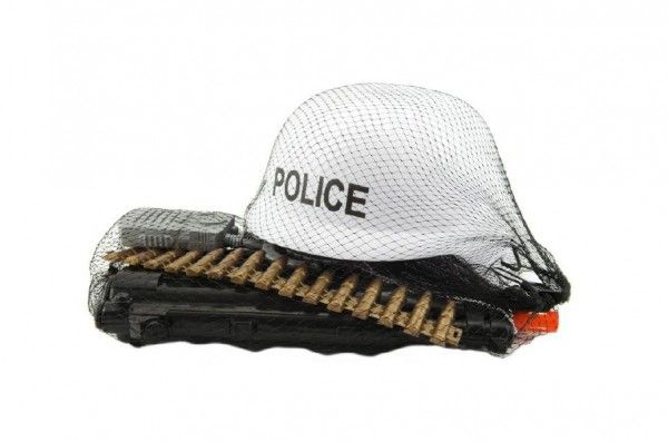 Teddies sada policie helma+samopal na setrvačník s doplňky plast v síťce Teddies