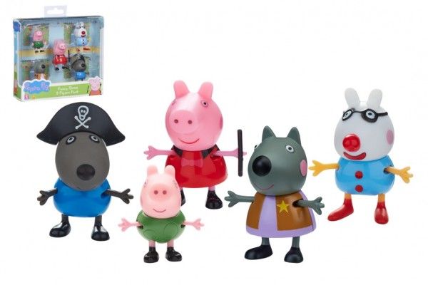 Teddies Prasátko Peppa/Peppa Pig plast set 5 figurek v maškarních šatech v krabičce 16x15x4