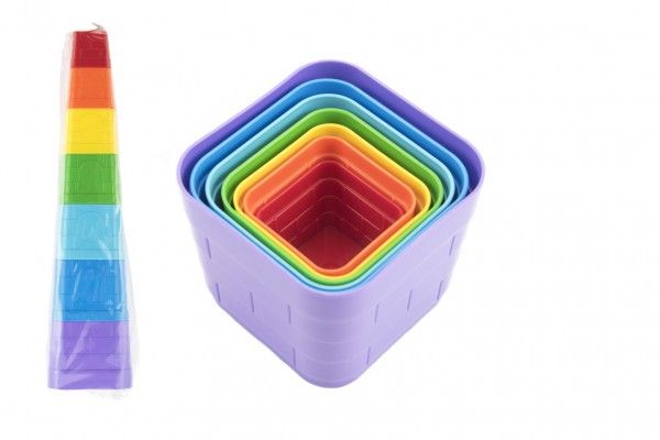 Kubus pyramida skládanka plast hranatá barevná 7 ks v sáčku Teddies