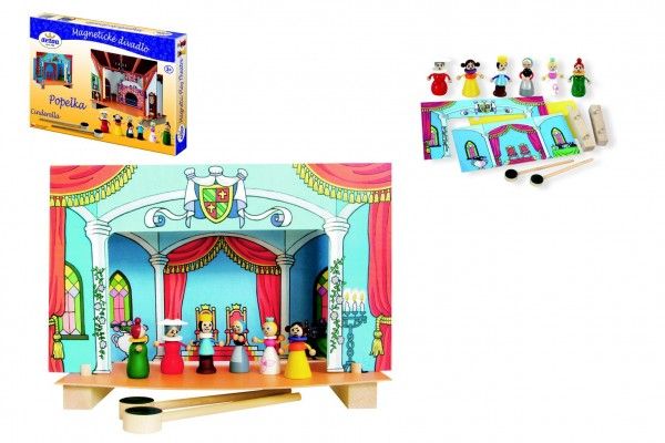 Divadlo Popelka magnetické dřevěné s figurkami v krabici Teddies