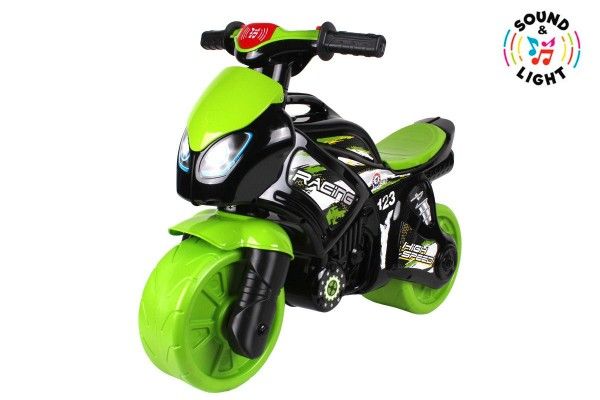 Teddies motorka zeleno-černá plast na baterie se světlem se zvukem v sáčku 36x53x74cm Teddies