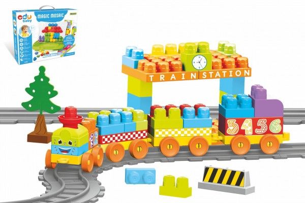 Baby Blocks vlak s kolejemi a stavebnicí plast s doplňky Teddies