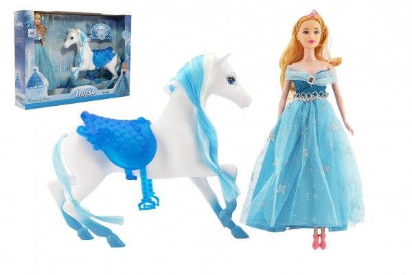 Kůň česací + panenka Ledová princezna plast v krabici 46x33x9cm Teddies