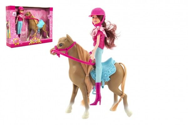 Kůň + panenka žokejka plast 23cm v krabici 35x26x8cm Teddies