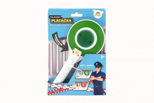 Policejní plácačka plast 23cm na baterie se světlem v krabičce 17x25x4cm Teddies