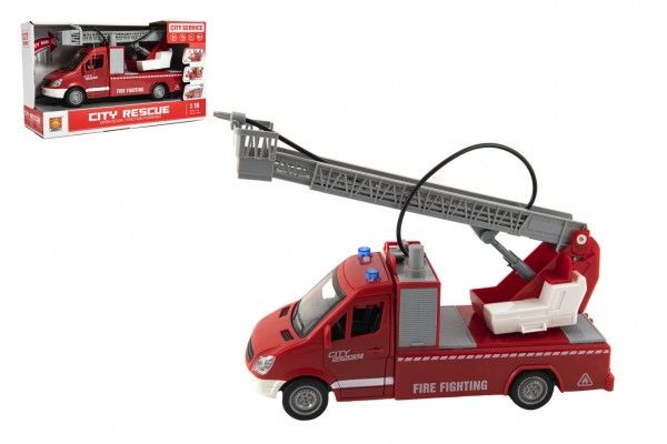 Auto hasiči plast 27cm na setrvačník na baterie se zvukem se světlem v krabici 32x19x12cm Teddies