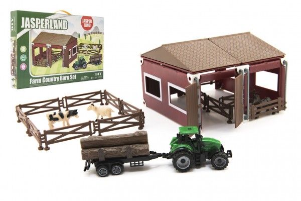 Sada domácí farma plast se zvířátky s traktorem 51ks v krabici 45x29x5