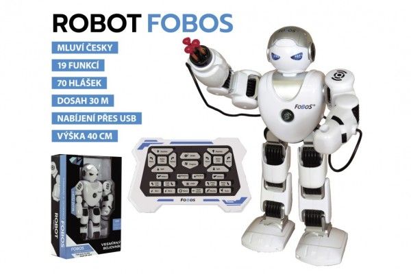 Robot RC FOBOS plast interaktivní chodící 40cm česky mluvící na baterie s USB v krabici 31x45x13cm Teddies