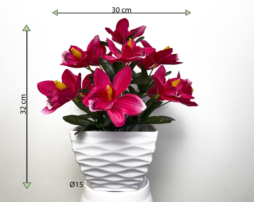 Umělá květina - orchidej v květináči - tmavě růžová