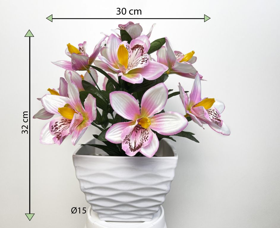 Umělá květina - orchidej v květináči - růžovo-bílá