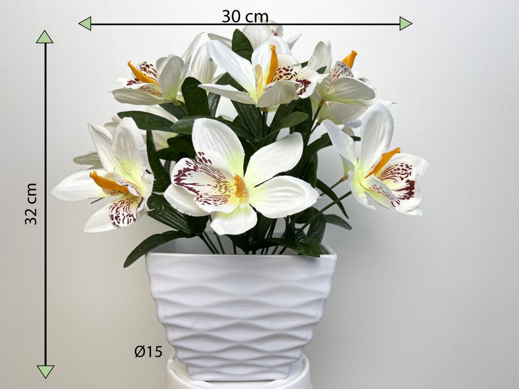 Umělá květina - orchidej v květináči - bílá