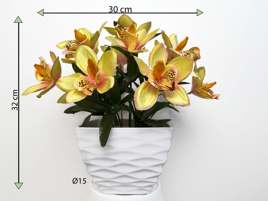 Umělá květina - orchidej v květináči - žlutá