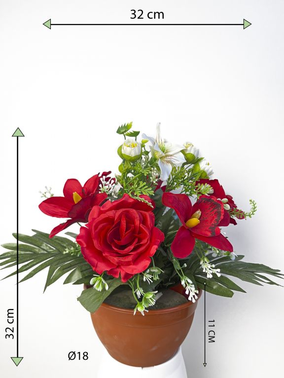 Dekorativní miska s umělou růží a orchidejí