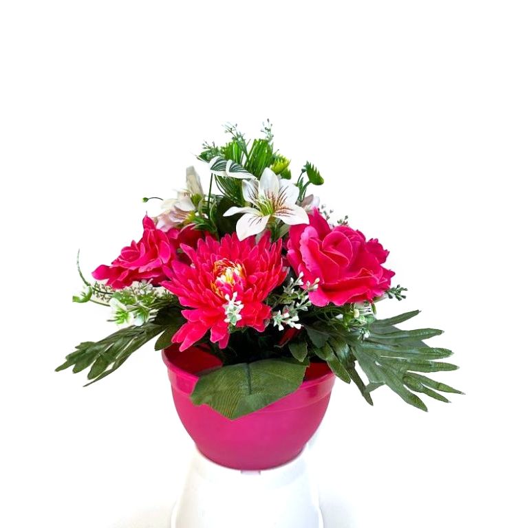 Dekorativní miska s umělou chryzantémou a růží