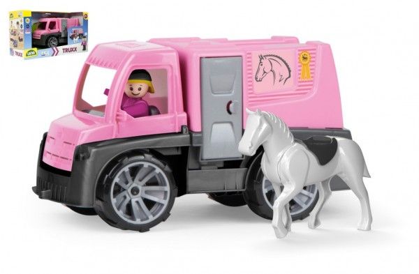 LENA Truxx Auto růžové přeprava koní set se 2 figurkami v krabici Teddies