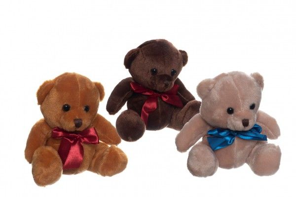 Medvěd/Medvídek sedící se mašlí 3 barvy v sáčku 15 cm Teddies