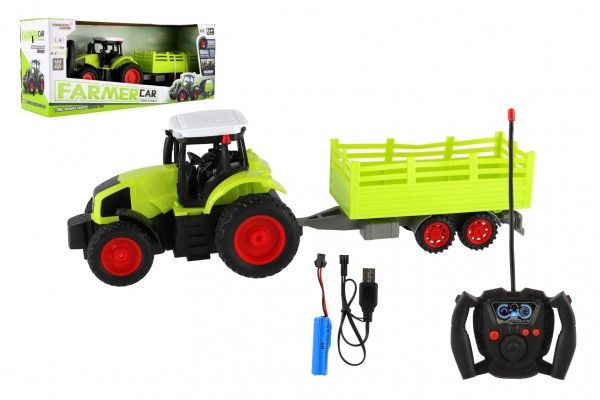 Traktor RC s vlekem plast 38cm 27MHz + dobíjecí pack Teddies