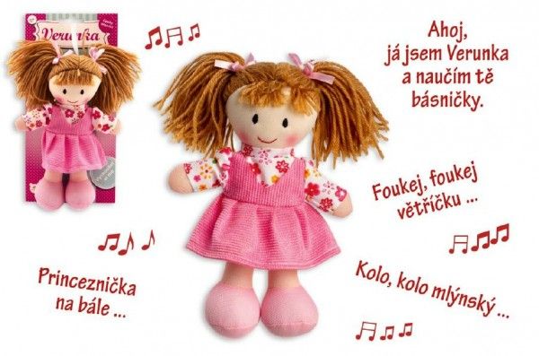 Teddies 59624 Panenka Verunka hadrová plyš 20cm česky mluvící na kartě Teddies