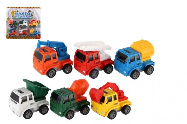 Auto stavební stroj mini 6ks plast 6cm na zpětné natažení na kartě 25x24x5cm Teddies