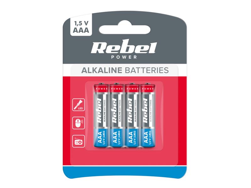 Baterie AAA LR03 alkalická REBEL 4 ks / bl.