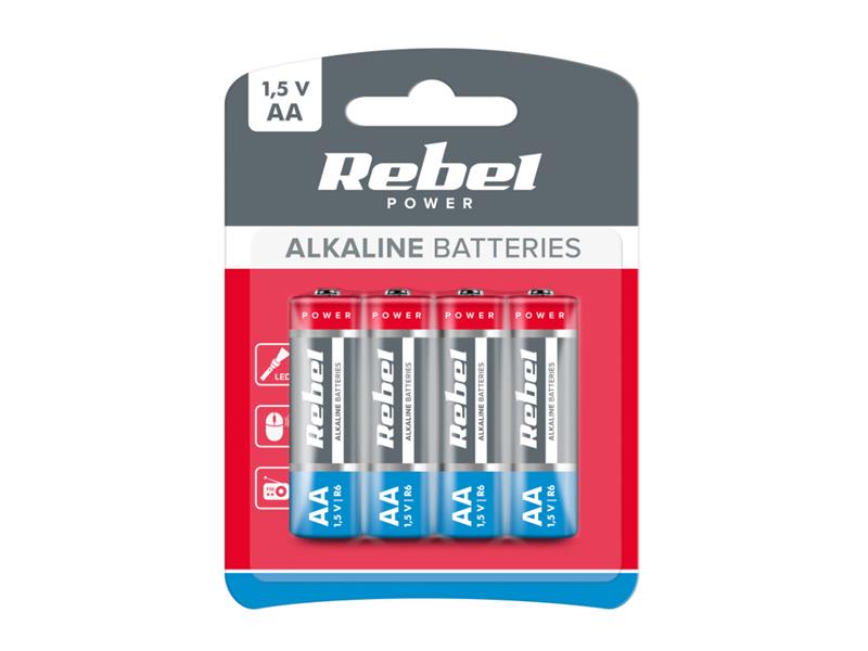 Baterie AA LR6 alkalická REBEL 4 ks / bl.
