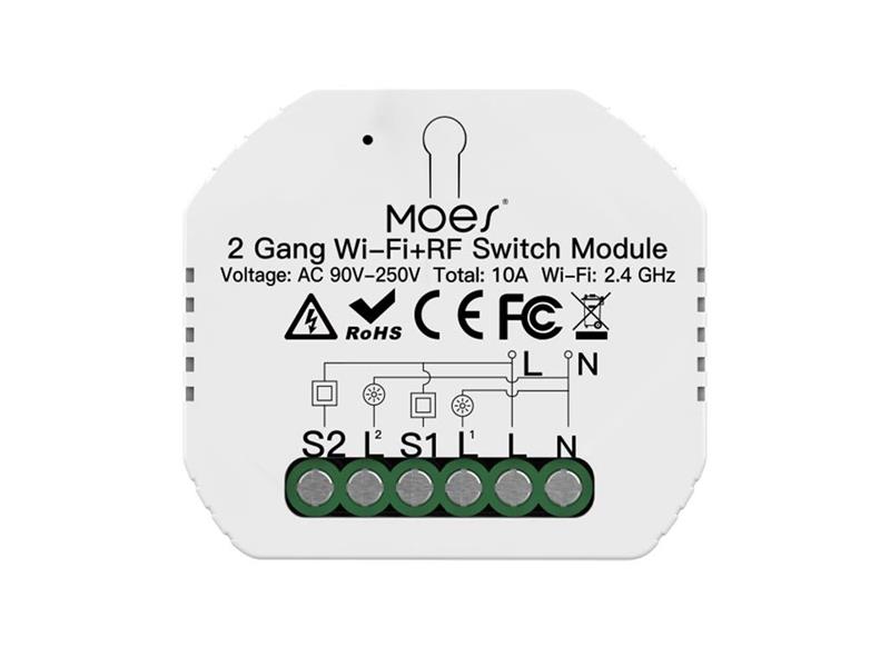 Smart ovladač osvětlení MOES MS-104B 2-kanálový WiFi/RF/Bluetooth Tuya