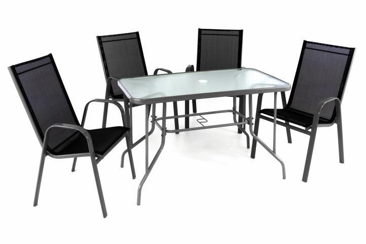 Garthen 40751 Zahradní skládací set stůl + 4 stohovatelné židle - černá Garthen