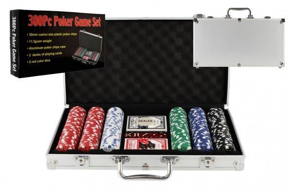 Poker sada 300ks + karty + kostky v hliníkovém kufříku v krabici 40x24x8cm Teddies
