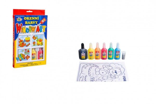 Okenní barvy 5x20ml s konturou se třpytkami + předlohy v krabici 16x26x2