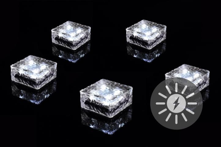 Nexos 55817 sada 5 ks solárního osvětlení - skleněná cihla 4 LED bílé 10x10x5 cm Garthen